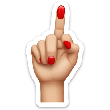 woman hand pointing index finger, red nail varnish. back of the hand visible sticker