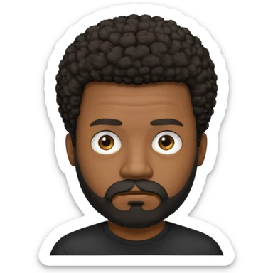 black man with beard, mustache, and short afro frowing wearing a black tee sticker