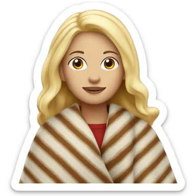 White blonde woman wearing fall blanket sticker