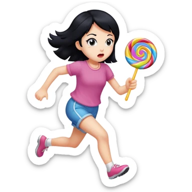 Girl with black hair Running away from candy sticker