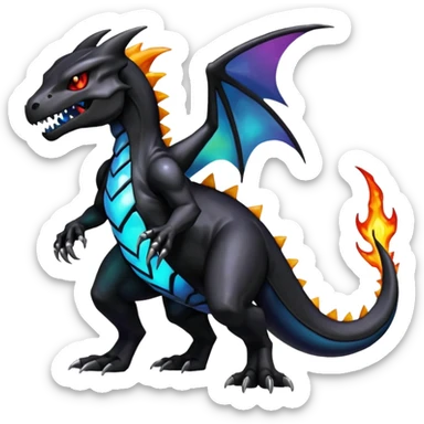 Shiny Black Gothic Futuristic Spooky Evil Exotic Colorful Dark Duskull-Salandit-Marowak-Charizard-Charmeleon-Fakémon-hybrid-creature (full body)  sticker