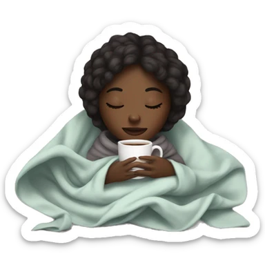 Dark skin girl inside a blanket sipping coffee eyes closed sticker