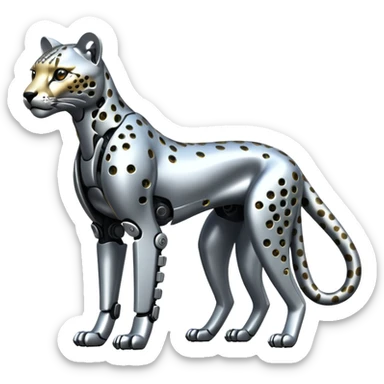 Shiny silvery metallic alloy advanced futuristic Cyberpunkcl cheetah (full body) sticker