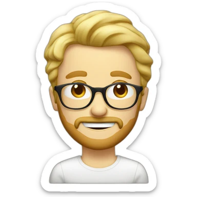Blond man blue eye glasses small beard eating hazelnut sticker