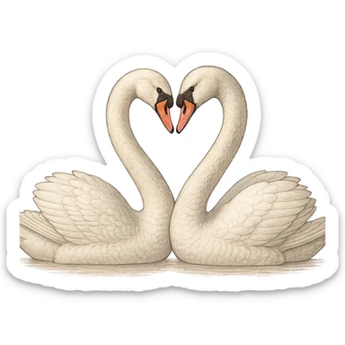 romantic swan couple forming a heart shape with their necks, no background sticker