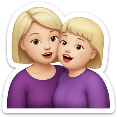 Chubby little woman kissing tall woman with huge teeth and short hair sticker