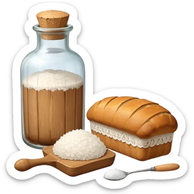 a one victorian bottle of salt and a loaf of bread - crochet needles and a ball of wool sticker