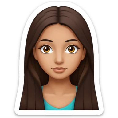 latina girl with straight long brown hair, dark dark brown eyes and lashes no bangs sticker
