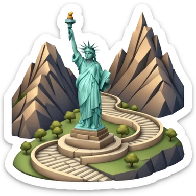 Montaña con con la estatua de la libertad con subida en curva zigzag sticker