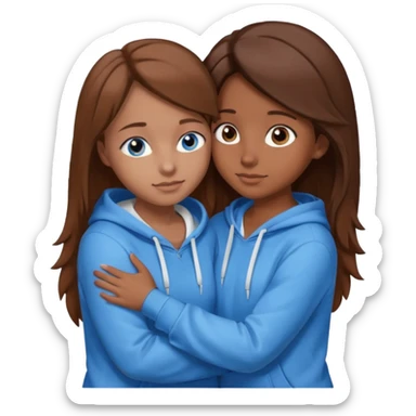 two Girls, Brown and Blonde hair, with Blue Eyes hugging one has Brown hair cute Hug another Version  Both Blue eyes and white hoddies Brown haired sticker