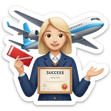 emoji student happy holding certificate IELTS 7.0, success, airplane, white background sticker
