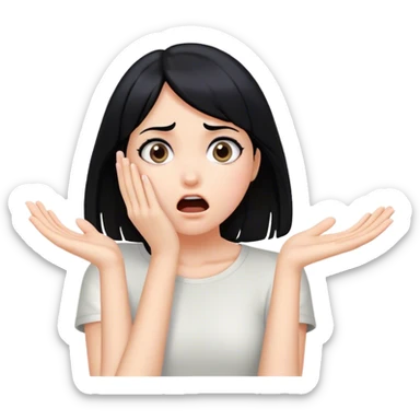 Shocked girl face and hands on face , black hair  sticker