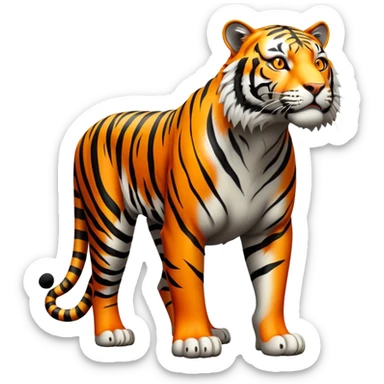 cinematic-tiger-realistic-full-body-standing,-massive-striped-frame-exuding-power-and-grace,-bold-orange-fur-with-thick-black-stripes,-head-tilted-dramatically,-piercing-yellow-eyes-focused-intensely,-simplified-yet-realistic-focused-features,-highly-detailed,-glowing-with-an-almost-sarcastic-glow sticker