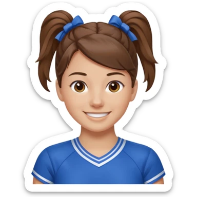 brown hair blue cheerleading shirt no bangs with a high pony smiling sticker