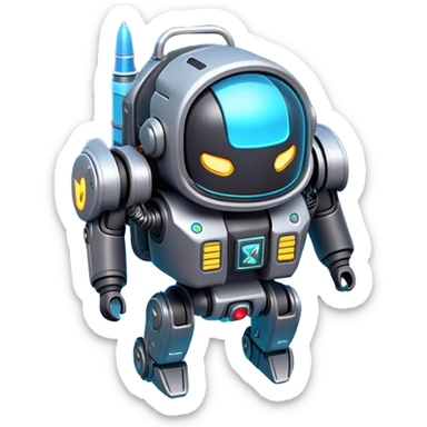 Clash of Clans aesthetic: Cinematic Playful 3D Isometric Jetpack Emoji, rendered in a 3D vector-style similar to standard emojis with minimal shading and bold, simplified shapes. A compact, distinct form with signature details, softly glowing with a futuristic sci-fi warfare charm. Simplified yet unmistakably iconic, highly detailed and consistent, glowing with a soft radiance and high shine. Stylized with a touch of high-tech brilliance and a soft glowing outline, capturing the essence of a beloved gaming relic with a friendly, playful manner! sticker