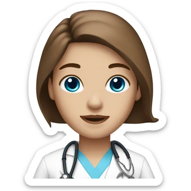 Nurse with blue eyes long brown hair and white scrubs sticker