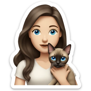 brunette girl blue eyes holding siamese cat sticker
