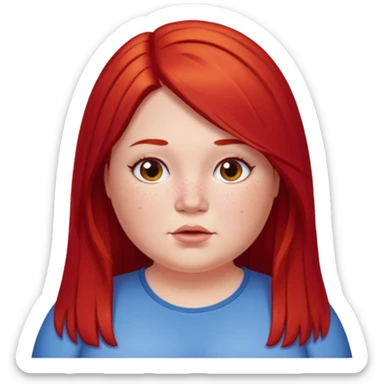 chubby white woman cherry red long straight hair parted middle sticker