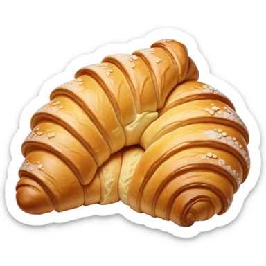 Cinematic Realistic Croissant Pastry Emoji, depicted as a flaky, buttery crescent with a golden, crisp exterior rendered with exquisite detail and warm, inviting lighting. sticker