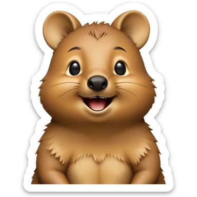Cinematic Comical Quokka Portrait Emoji, Head tilted dramatically with an exaggeratedly amused expression, featuring a quirky, fluffy brown fur with a wide, playful grin and expressive eyes filled with humorous disbelief, Simplified yet hilariously expressive features, highly detailed, glowing with a slightly sassy glow, high shine, dramatic yet playful, stylized with an air of cheeky marsupial mischief, bright and endearing, soft glowing outline, capturing the essence of a spirited and over‐the‐top quokka, so meme‐worthy it feels like it could beam its way into internet fame instantly! sticker