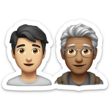 a 23 year old man with dark black hair with a older 65 year old main with grey hair sticker