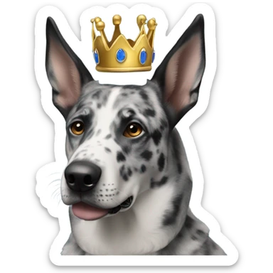 A malinois dark blue merle color with a crown on his head sticker