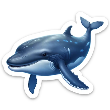 Cinematic Noble Humpback Whale Portrait Emoji, Poised and grand, with an enormous, barnacle-speckled blue-gray body, soulful, wise eyes, and a deeply serene presence, Simplified yet sharp and sophisticated features, highly detailed, glowing with a soft oceanic radiance, high shine, intelligent and powerful, stylized with an air of deep-sea mystery, focused and regal, soft glowing outline, capturing the essence of a legendary giant of the ocean that appears ready to glide majestically through the waves with effortless grace! sticker