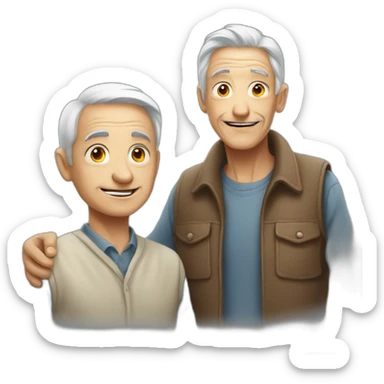 young man helping old man sticker
