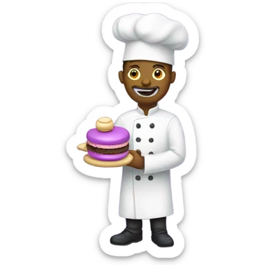 a chef holding purple macaron and right arrow sign while a python wraps around him sticker