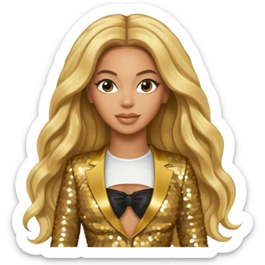 Beyonce with long blonde hair, gold sequin tour outfit  sticker