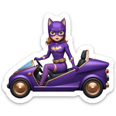 Hot full size real-appearance racing action BatGirl’s midnight purple tights sixty’s tv show 1992 stealth retro cat burglar sporty petite off-road pursuit mobile cruiser car rose gold accents (reclined and relaxed seating position and attitude) sticker