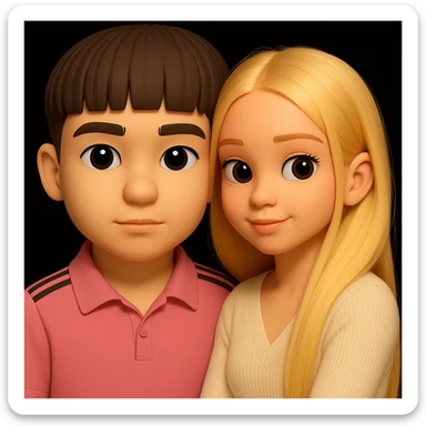 Combine both people from the provided images into one high quality 3D emoji style composition, keeping realistic details and harmonious placement in a single image. The style should resemble a 3D emoji with realistic features and depth. sticker