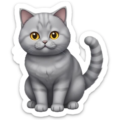 cinematic-[British shorthair cat]-realistic-full-body-sitting-emoji,-tail-curled-playfully-around-its-paws,-head-tilted-dramatically,-fluffy-[grey]-fur,-simplified-yet-hilariously-adorable-features,-highly-detailed,-glowing-with-an-almost-sarcastic-glow sticker