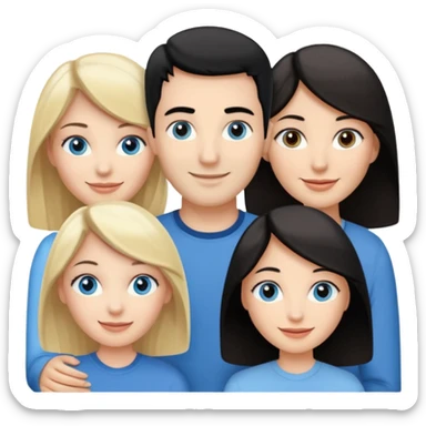 Blond woman with blue eyes on left. And a Man with black hair and grey eyecolor in the middle. And a blank woman with brown hair and grey eyes on the right. Happy together sticker