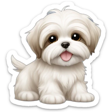 happy Maltese shih tzu puppy white beige sticker