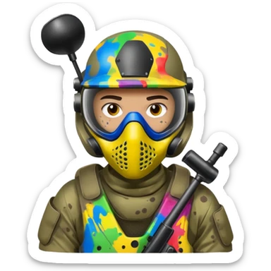paintball player face shot with lots of colors messy sticker