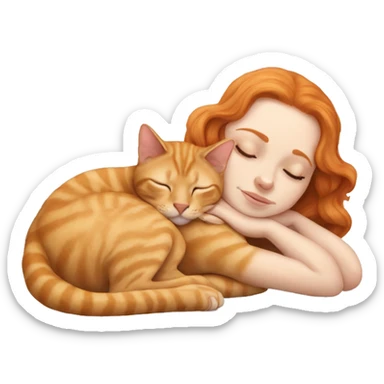 White girl ginger hair sleeping with sphinx kitty sticker