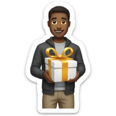 i guy holding a gift sticker