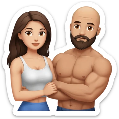 Muscular Bald man with a beard in love with his young brunette wife  sticker