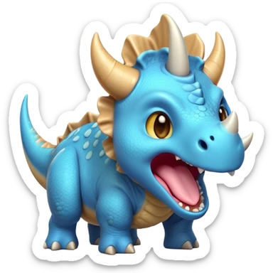 Cinematic Cute Yawning Triceratops Portrait Emoji, Head tilted slightly with a dramatic, wide-open yawn, showcasing a robust, horned body with a frilled head and sleepy, half-closed eyes, Simplified yet irresistibly cute features, highly detailed, glowing with a soft, cozy prehistoric glow, high shine, relaxed yet expressive, stylized with a dash of whimsical ancient charm, soft glowing outline, capturing the essence of a drowsy yet affectionate Triceratops that appears ready to stretch and yawn its way out of the screen! sticker