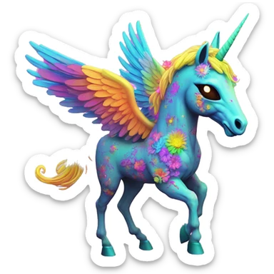 Zombie Pegasus unicorn psychedelic flowers floral groovy art neon rave raving sticker