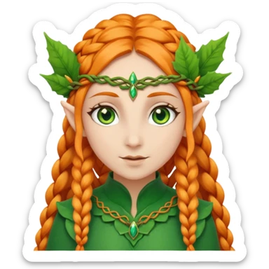 Elf with orange braids and leaf crown sticker