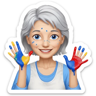 FEMME 65 ET PLUS CHEVEUX GRIS, YEUX BLEU ARTISTE PEINTRE  sticker