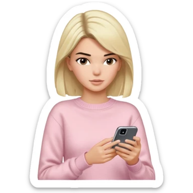 Blonde Kendall Jenner with a light pink sweater typing in an iphone sticker