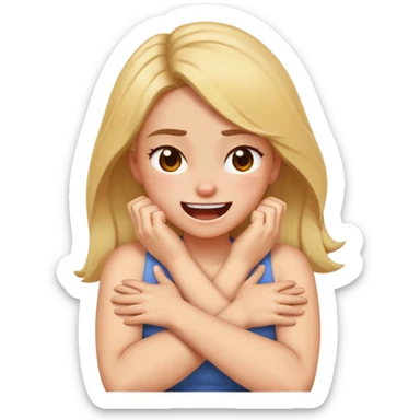 Girl with arms crossed over chest with hands on neck angry laughing sticker