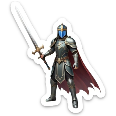 An icon featuring a hero with a closed visor, standing in a majestic, mystical landscape, inspired by RPGs like Elden Ring. The design includes a stunning, ethereal background with towering castles and distant mountains, symbolizing the adventure and mystery. Transparent background sticker
