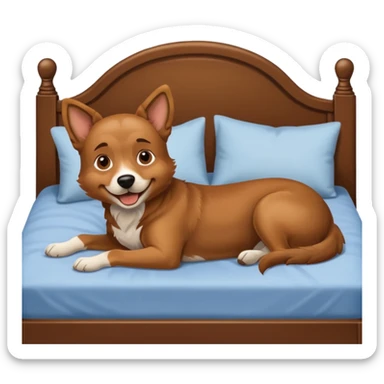 A dog in a bed with Liam  sticker