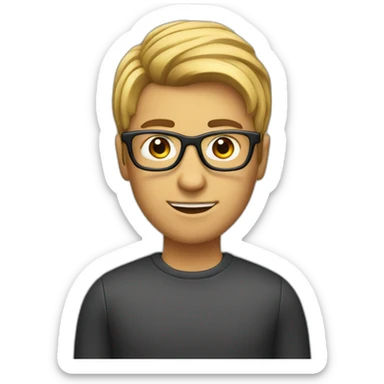 programmer at a computer wearing glasses. Side part hairstyle sticker