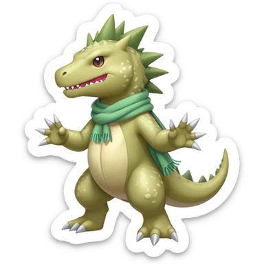 Shiny Cool Sparkly Cute Tyranitar-Fakemon-hybrid-fusion with a scarf full body sticker