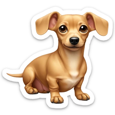 A tan beige dachshund and Chihuahua mix with one ear up and another ear down sitting  sticker